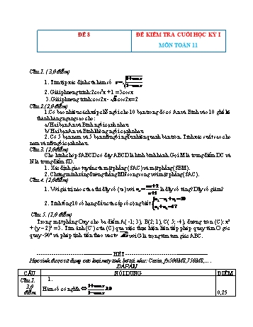 Đề kiểm tra cuối học kì 1 môn Toán Lớp 11 - Đề 8 (Có đáp án)