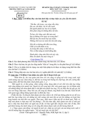 Đề kiểm tra cuối kì 1 môn Ngữ văn Lớp 11 - Năm học 2022-2023 - Trường THPT Lạc Long Quân (Có đáp án)