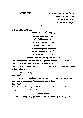 Đề kiểm tra kết thúc học kì 1 môn Ngữ văn Lớp 11 - Năm học 2021-2022 (Có gợi ý chấm)