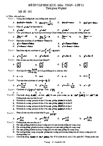 Đề ôn tập học kì 2 môn Toán Lớp 11 - Mã đề 162