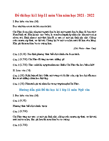 Đề thi học kì 1 môn Ngữ văn Lớp 11 - Đề 3 - Năm học 2021-2022 (Có hướng dẫn giải)