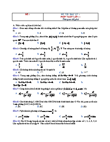 Đề thi học kì 1 môn Toán Lớp 11 - Đề 1 (Có đáp án)