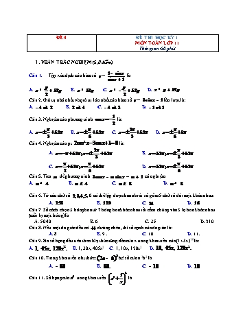 Đề thi học kì 1 môn Toán Lớp 11 - Đề 4 (Có đáp án)