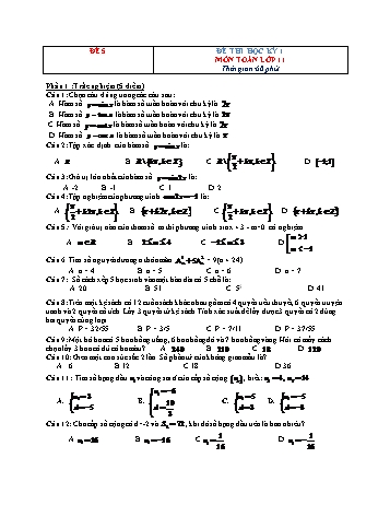 Đề thi học kì 1 môn Toán Lớp 11 - Đề 5 (Có đáp án)