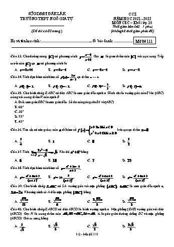 Đề thi học kì 2 môn Toán Lớp 11 - Mã đề 111 - Năm học 2021-2022 - Trường THPT Ngô Gia Tự