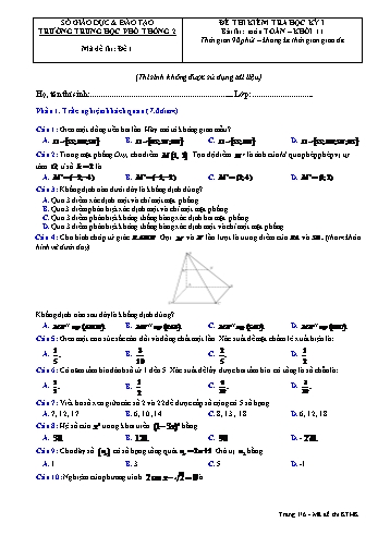 Đề thi kiểm tra học kì 1 môn Toán Lớp 11 - Đề 1 - Trường THPT 2 (Có đáp án)