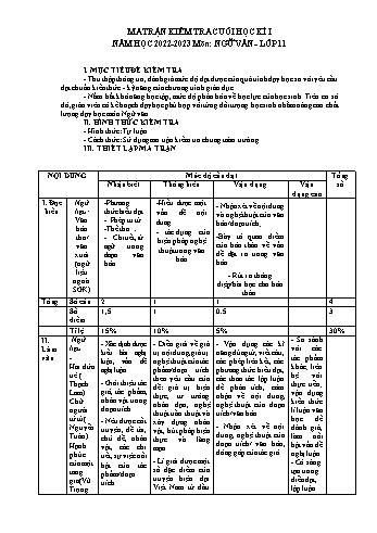 Kiểm tra cuối kì 1 môn Ngữ văn Lớp 11 - Năm học 2022-2023 - Trường THPT Quế Sơn (Có đáp án)