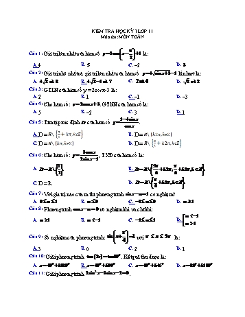 Kiểm tra học kì 1 môn Toán Lớp 11 (Có đáp án)