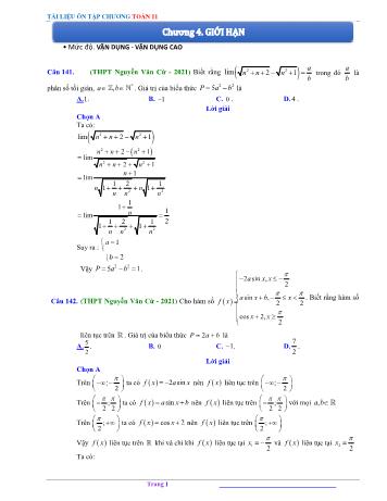 Tài liệu ôn tập Giải tích Lớp 11 - Chương 4 Giới hạn (Có đáp án)