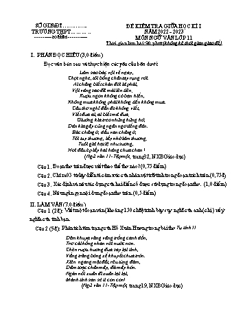 Đề kiểm tra giữa học kì 1 môn Ngữ văn Lớp 11 - Năm học 2022-2023 (Có hướng dẫn chấm)