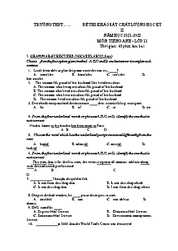 Đề thi khảo sát chất lượng học kì 2 Tiếng Anh Lớp 11 - Đề 3 - Năm học 2021-2022 (Có đáp án)