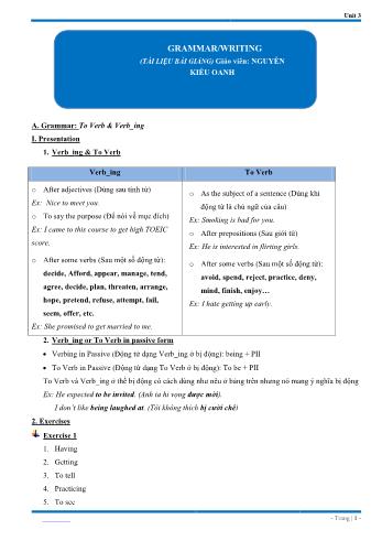 Tài liệu bài giảng Tiếng Anh Lớp 11 - Unit 3 - Grammar, Writing