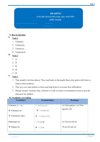 Tài liệu bài giảng Tiếng Anh Lớp 11 - Unit 4 - Reading