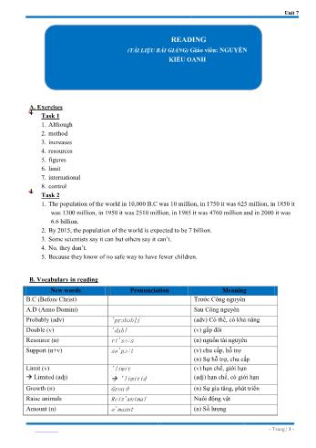 Tài liệu bài giảng Tiếng Anh Lớp 11 - Unit 7 - Reading