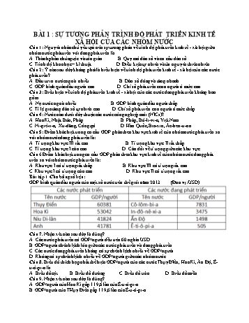 Bài tập trắc nghiệm Địa lí Lớp 11 - Bài 1: Sự tương phản trình độ phát triển kinh tế xã hội của các nhóm nước (Có đáp án)