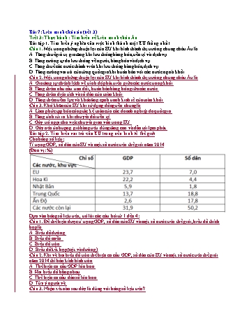 Bài tập trắc nghiệm Địa lí Lớp 11 - Bài 7: Liên minh châu Âu - Tiết 3: Thực hành tìm hiểu về Liên minh châu Âu (Có đáp án)