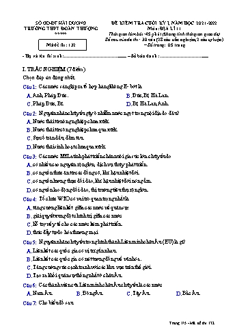 Đề kiểm tra cuối kì 1 Địa lí Lớp 11 - Mã đề 132 - Năm học 2021-2022 - Trường THPT Đoan Thượng