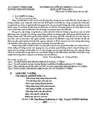 Đề kiểm tra giữa học kì 1 Ngữ văn Lớp 11 - Năm học 2021-2022 - Trường THPT Núi Thành