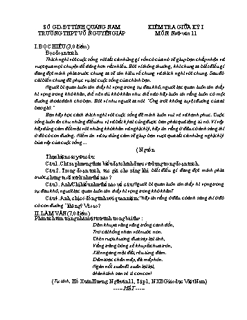 Kiểm tra giữa kì 1 Ngữ văn Lớp 11 - Năm học 2022-2023 - Trường THPT Võ Nguyên Giáp (Có đáp án)