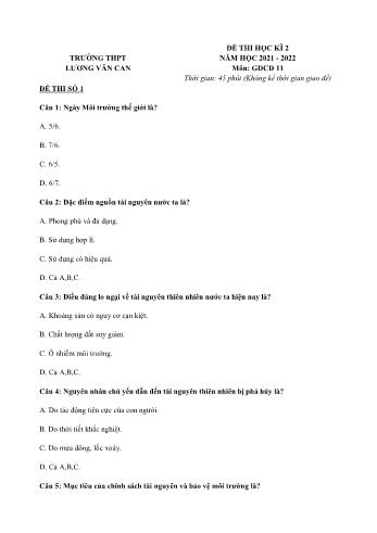 3 Đề thi học kì 2 Giáo dục công dân Lớp 11 - Năm học 2021-2022 - Trường THPT Lương Văn Can (Có đáp án)