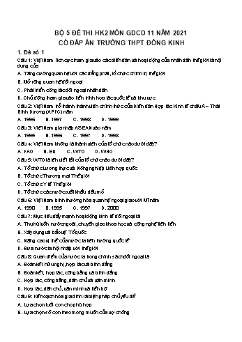 5 Đề thi học kì 2 Giáo dục công dân Lớp 11 - Năm học 2021-2022 - Trường THPT Đông Kinh (Có đáp án)