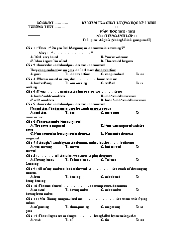 Đề kiểm tra chất lượng học kì 1 Tiếng Anh Khối 11 - Năm học 2022-2023 (Có đáp án)