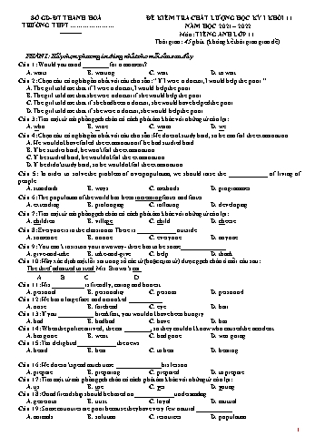 Đề kiểm tra chất lượng học kì 1 Tiếng Anh Lớp 11 - Năm học 2021-2022 - Sở GD&ĐT Thanh Hóa (Có đáp án)