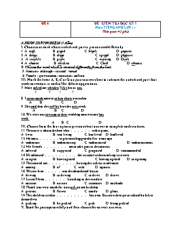 Đề kiểm tra học kì 1 Tiếng Anh Lớp 11 - Đề 4 (Có đáp án)