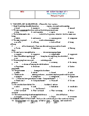 Đề kiểm tra học kì 1 Tiếng Anh Lớp 11 - Đề 5 (Có đáp án)