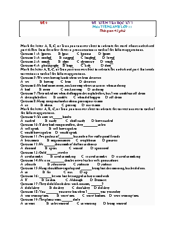 Đề kiểm tra học kì 1 Tiếng Anh Lớp 11 - Đề 9 (Có đáp án)