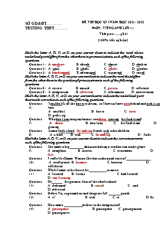 Đề thi học kì 1 Tiếng Anh Lớp 11 - Năm học 2021-2022 (Có đáp án)