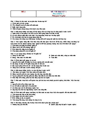 Đề thi học kì 2 Giáo dục công dân Khối 11 - Đề 3 (Có đáp án)