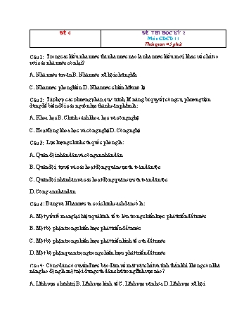 Đề thi học kì 2 Giáo dục công dân Lớp 11 - Đề 6 (Có đáp án)