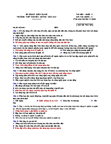 Đề thi học kì 2 Giáo dục công dân Lớp 11 - Mã đề 202 - Trường THPT chuyên Huỳnh Mẫn Đạt (Có đáp án)
