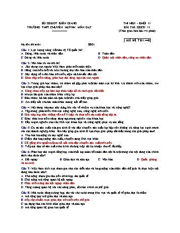 Đề thi học kì 2 Giáo dục công dân Lớp 11 - Mã đề 448 - Trường THPT chuyên Huỳnh Mẫn Đạt (Có đáp án)