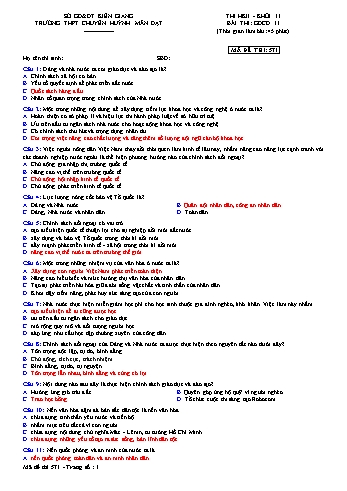 Đề thi học kì 2 Giáo dục công dân Lớp 11 - Mã đề 571 - Trường THPT chuyên Huỳnh Mẫn Đạt (Có đáp án)