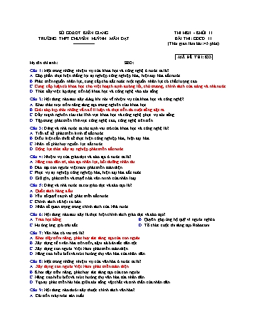 Đề thi học kì 2 Giáo dục công dân Lớp 11 - Mã đề 833 - Trường THPT chuyên Huỳnh Mẫn Đạt (Có đáp án)