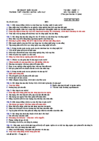 Đề thi học kì 2 Giáo dục công dân Lớp 11 - Trường THPT chuyên Huỳnh Mẫn Đạt (Có đáp án)