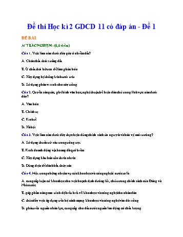 Đề thi học kì 2 môn Giáo dục công dân Lớp 11 - Đề 1 (Có đáp án)