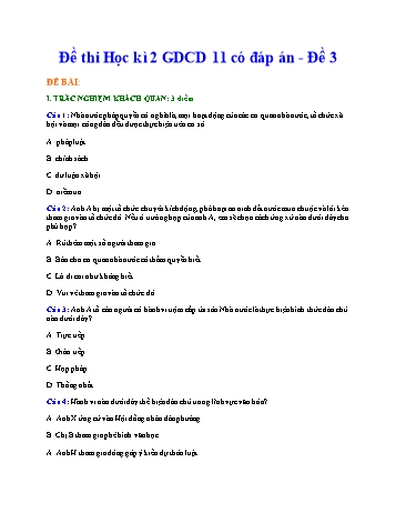 Đề thi học kì 2 môn Giáo dục công dân Lớp 11 - Đề 3 (Có đáp án)