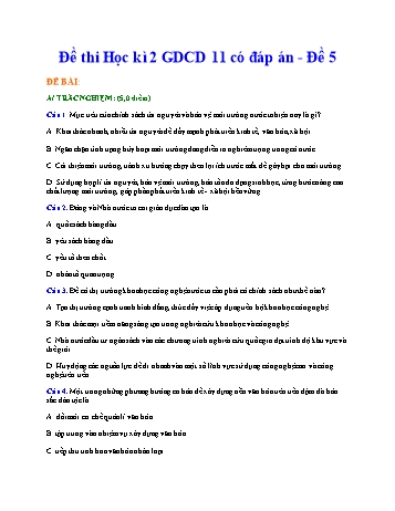 Đề thi học kì 2 môn Giáo dục công dân Lớp 11 - Đề 5 (Có đáp án)