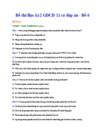 Đề thi học kì 2 môn Giáo dục công dân Lớp 11 - Đề 6 (Có đáp án)