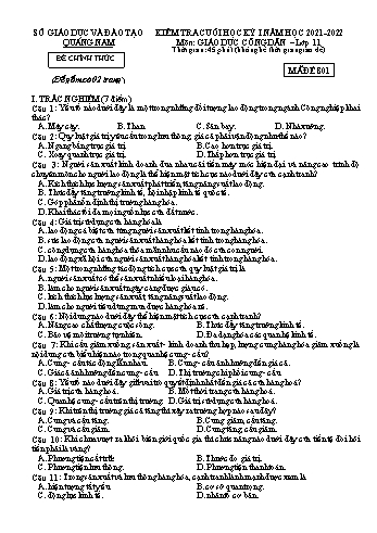 Kiểm tra cuối học kì 1 Giáo dục công dân Lớp 11 - Mã đề 801 - Năm học 2021-2022 - Sở GD&ĐT Quảng Nam (Có đáp án)