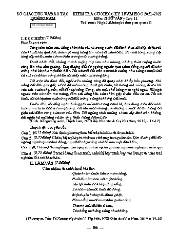 Kiểm tra cuối học kì 1 Ngữ văn Lớp 11 - Năm học 2021-2022 - Sở GD&ĐT Quảng Nam (Có hướng dẫn chấm)
