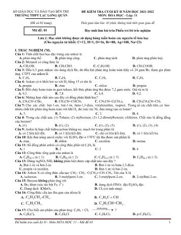 Đề kiểm tra cuối kì 2 Hóa học Lớp 11 - Mã đề 01 - Năm học 2021-2022 - Trường THPT Lạc Long Quân (Có đáp án)