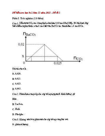 Đề kiểm tra học kì 1 Hóa học Lớp 11 - Đề số 1 - Năm học 2021-2022 (Có đáp án)