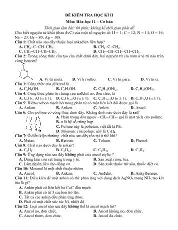 Đề kiểm tra học kì 2 Hóa học Lớp 11 Cơ bản (Có đáp án)