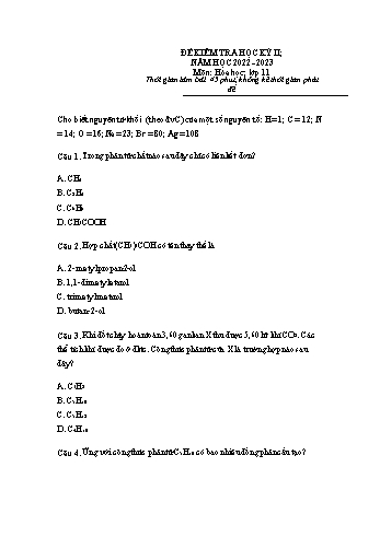 Đề kiểm tra học kì 2 Hóa học Lớp 11 - Đề 1 - Năm học 2022-2023 (Có đáp án)