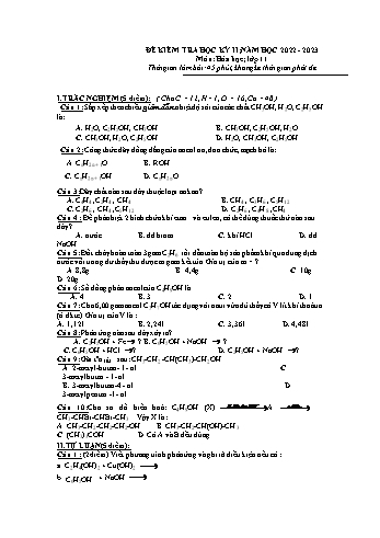 Đề kiểm tra học kì 2 Hóa học Lớp 11 - Đề 2 - Năm học 2022-2023 (Có đáp án)