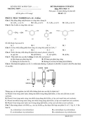 Đề tham khảo cuối kì 2 Hóa học Lớp 11 - Mã đề 122